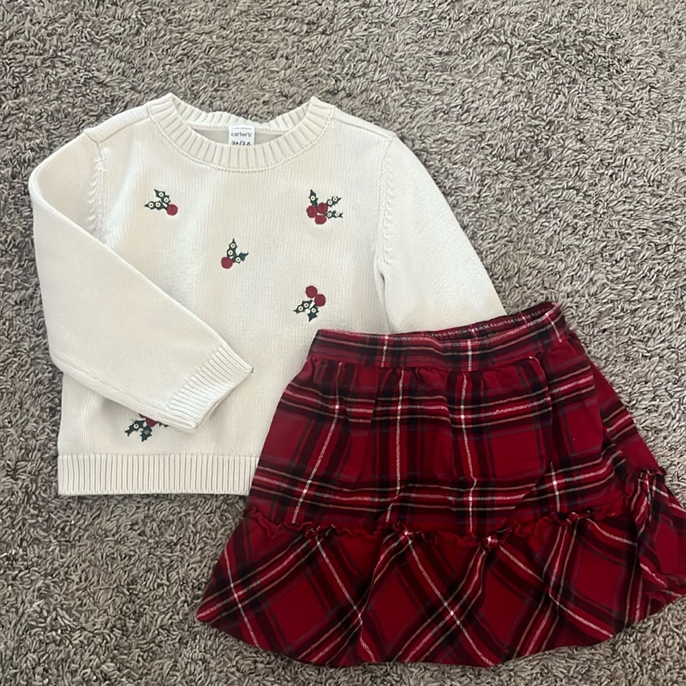 Carters girls holidayy sweater and skirt